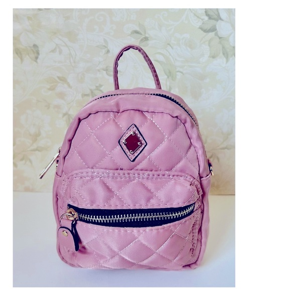 Bags | Metallic Pink Quilted Backpack With Diamond Pattern | Poshmark